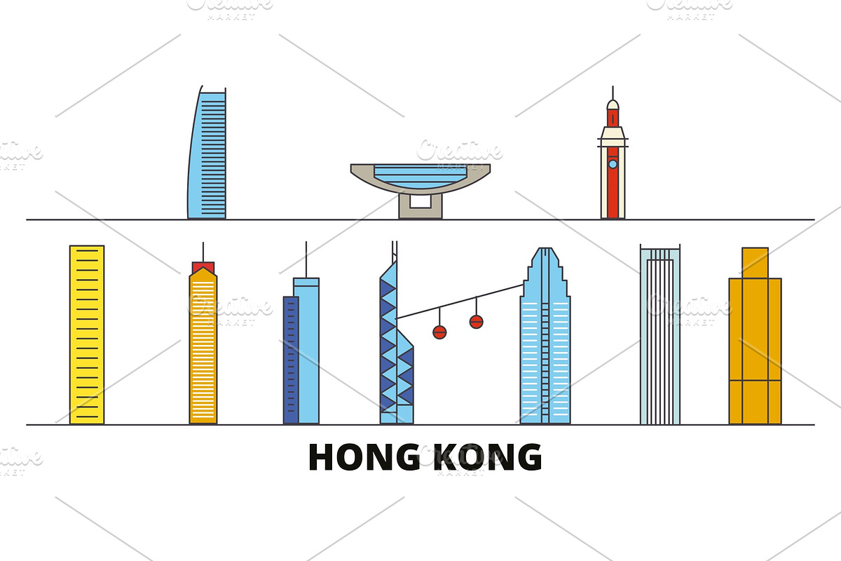 China, Hong Kong flat landmarks in Illustrations - product preview 8