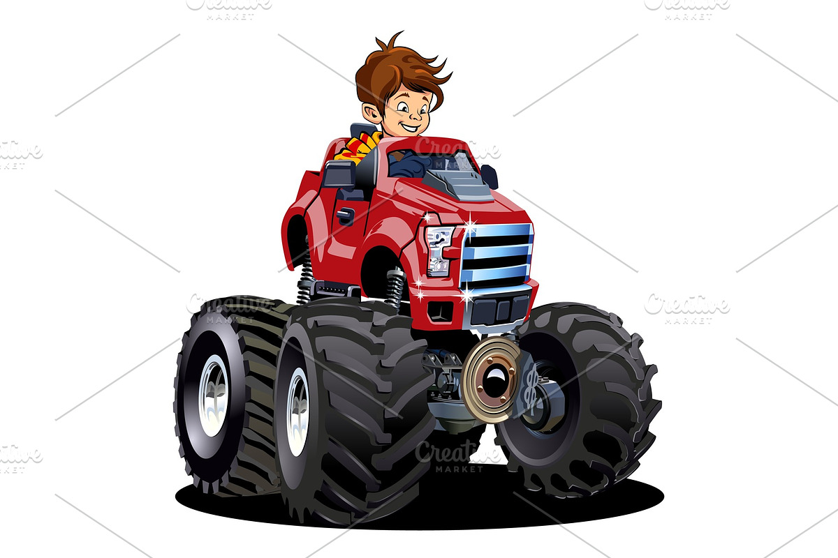 Cartoon Monster Truck with driver in Illustrations - product preview 8