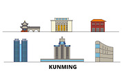 China, Kunming flat landmarks vector