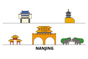 China, Nanjing flat landmarks vector