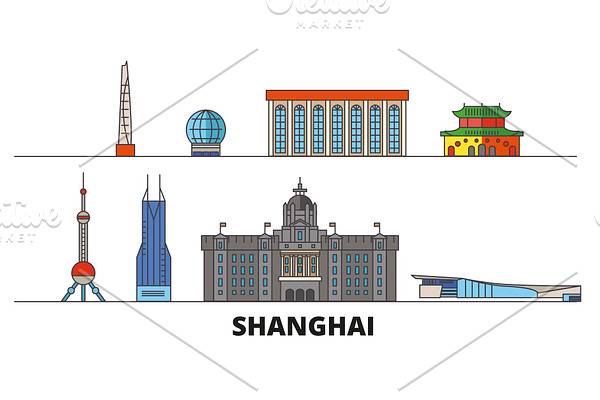 China, Shanghai flat landmarks