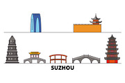 China, Suzhou flat landmarks vector