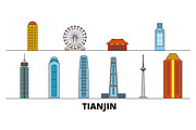 China, Tianjin flat landmarks vector