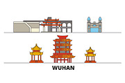 China, Wuhan flat landmarks vector