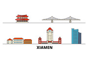 China, Xiamen flat landmarks vector