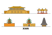 China, Xian flat landmarks vector