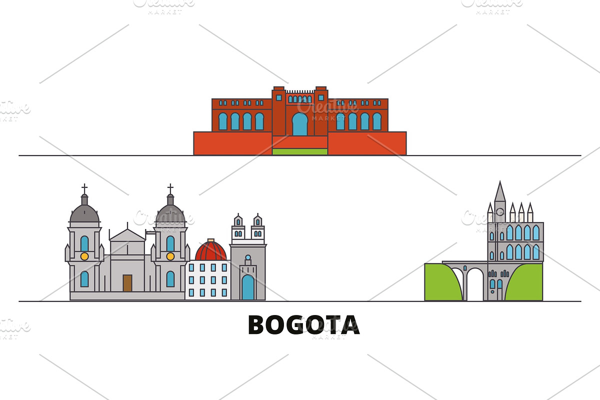Colombia, Bogota flat landmarks in Illustrations - product preview 8