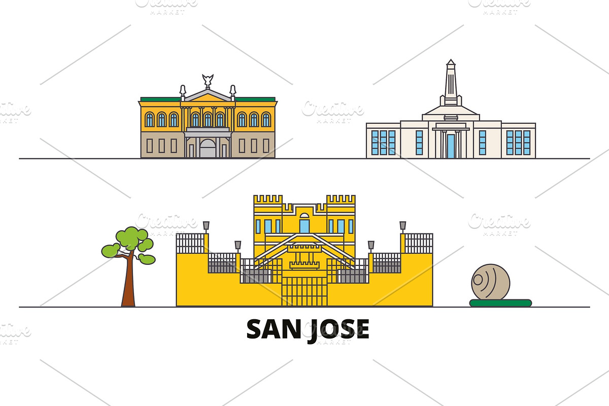 Costa Rica, San Jose flat landmarks in Illustrations - product preview 8