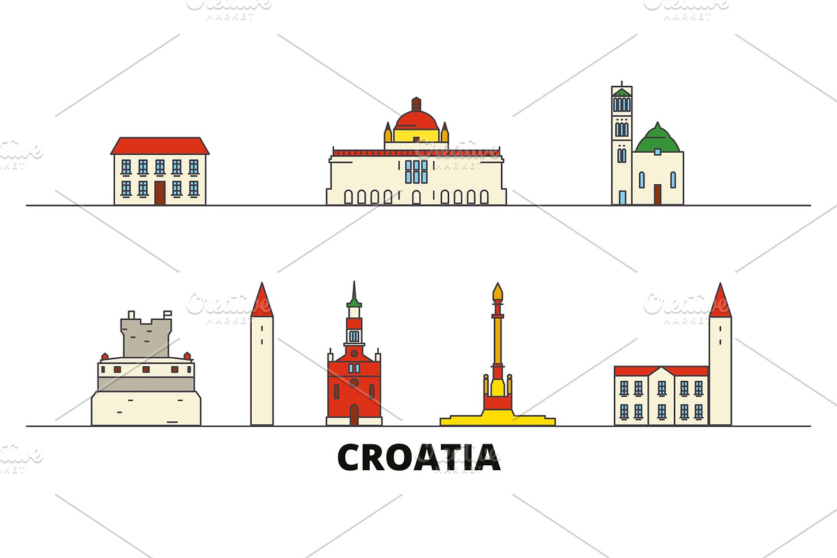 Croatia flat landmarks vector in Illustrations - product preview 8