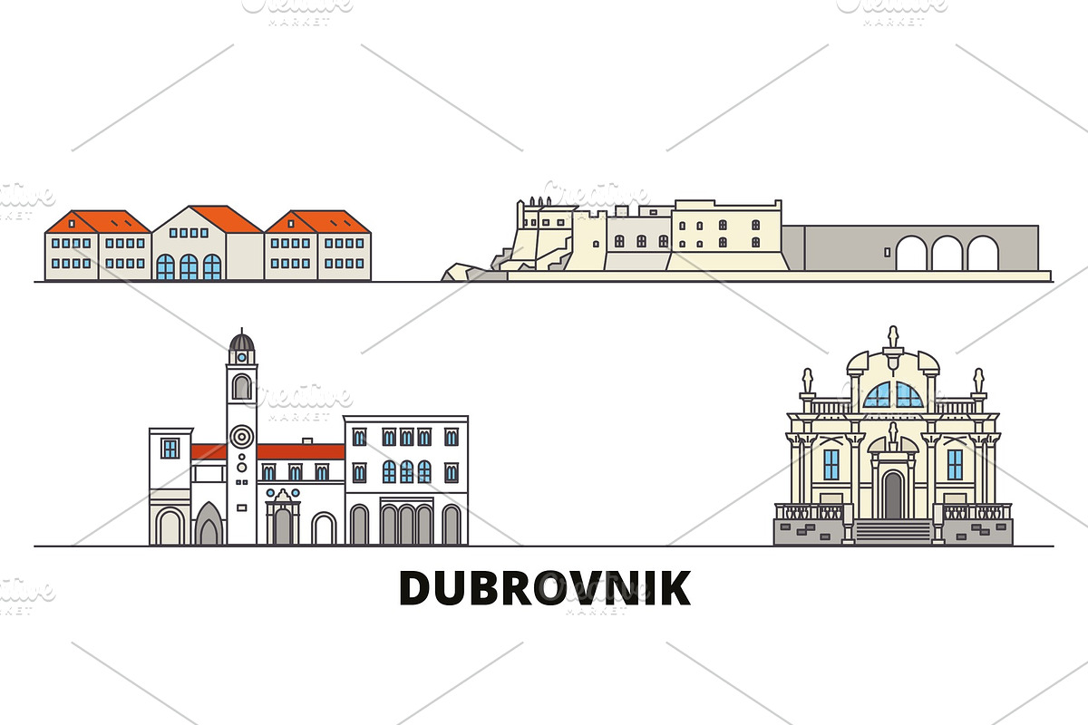 Croatia, Dubrovnik flat landmarks in Illustrations - product preview 8