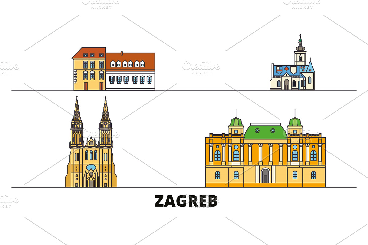 Croatia, Zagreb flat landmarks in Illustrations - product preview 8
