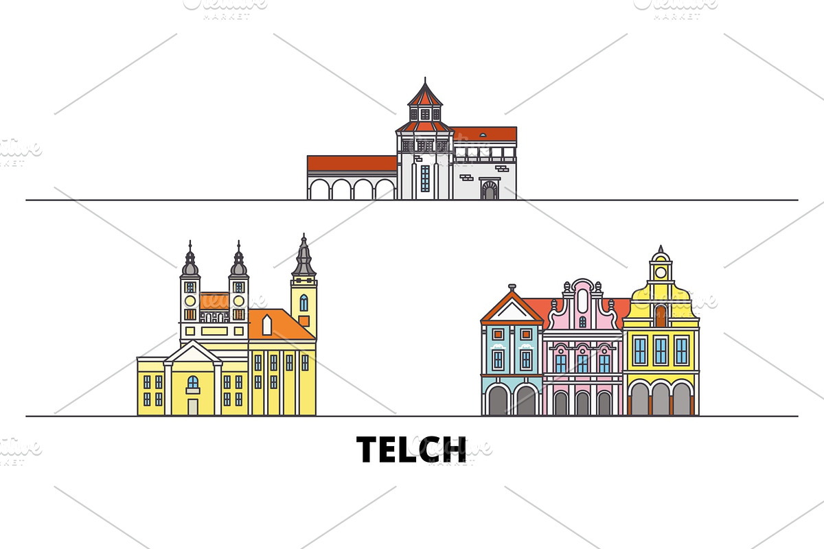 Czech Republic, Telc flat landmarks in Illustrations - product preview 8