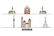 Estonia flat landmarks vector