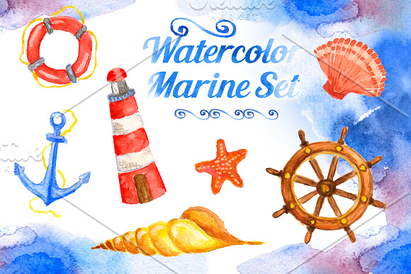 Watercolor Marine Set in Objects - product preview 4