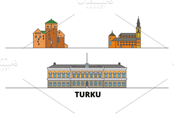 Finland, Turku flat landmarks vector