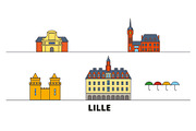 France, Lille flat landmarks vector