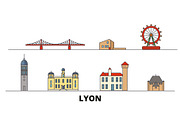 France, Lyon flat landmarks vector