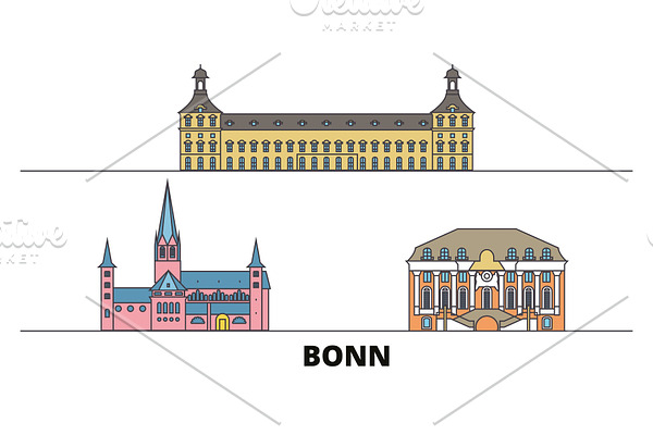 Germany, Bonn flat landmarks vector