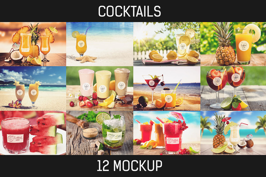 12 Cocktail Glass Mockup