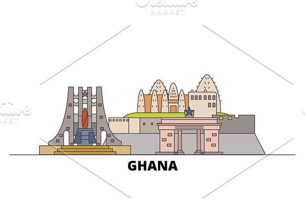 Ghana flat landmarks vector