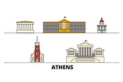 Greece, Athens flat landmarks vector