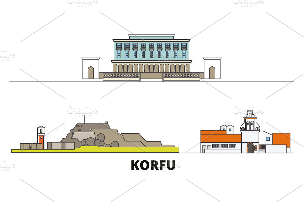 Greece, Korfu flat landmarks vector in Illustrations - product preview 8