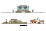 Greece, Korfu flat landmarks vector