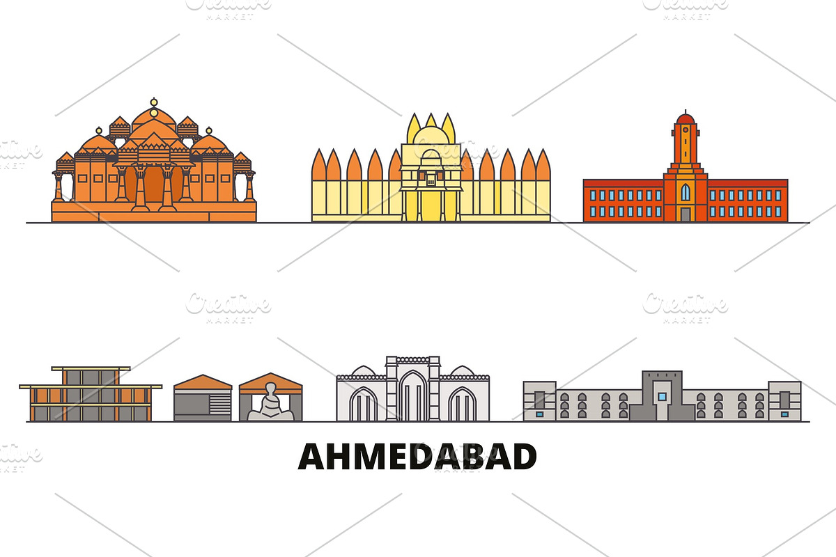 India, Ahmedabad flat landmarks in Illustrations - product preview 8