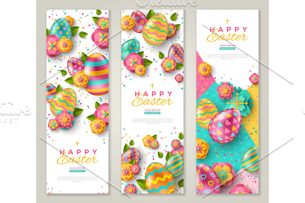 Easter banners with colorful eggs