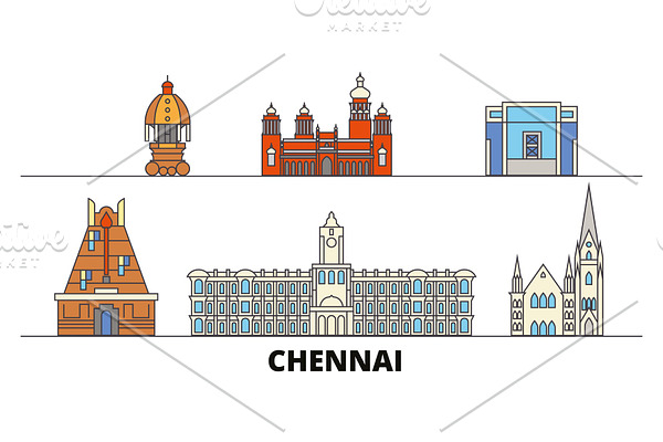 India, Chennai flat landmarks vector