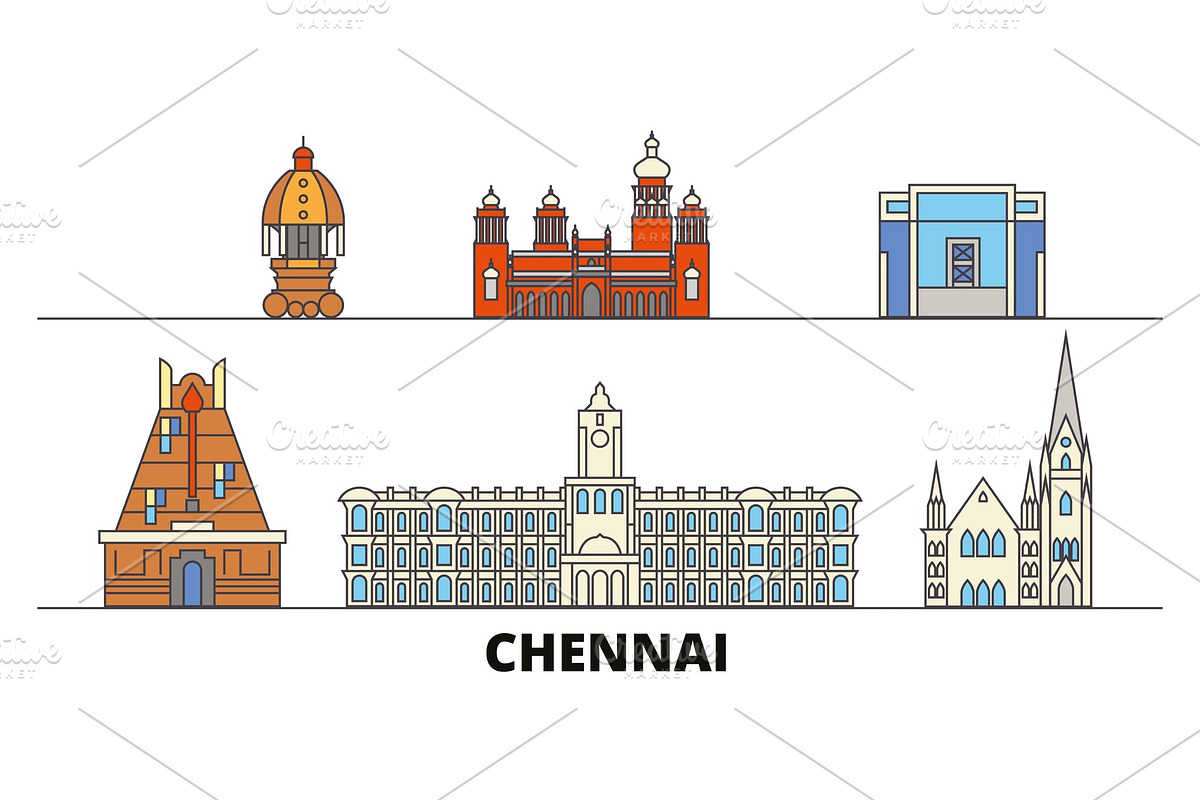 India, Chennai flat landmarks vector in Illustrations - product preview 8