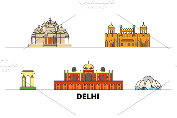 India, Delhi flat landmarks vector