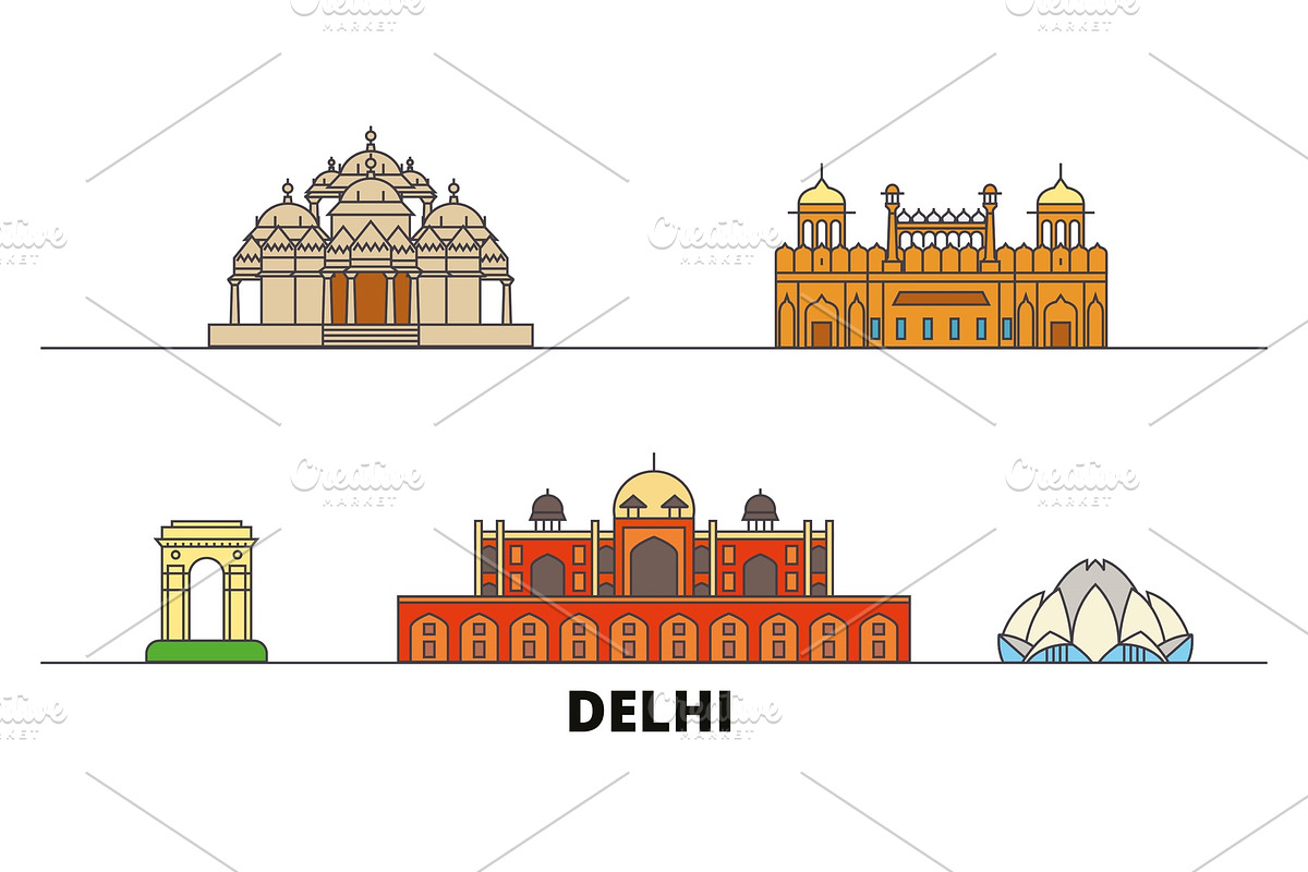 India, Delhi flat landmarks vector in Illustrations - product preview 8