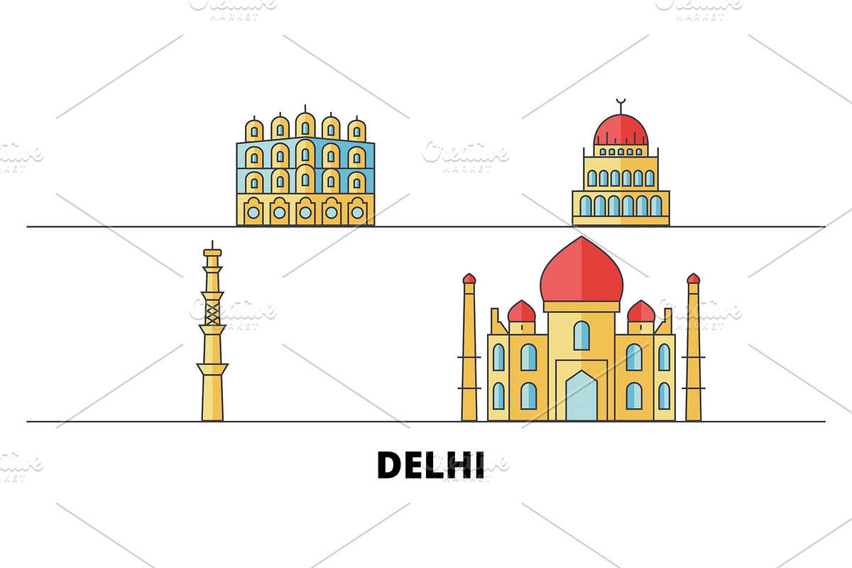 India, Delhi City flat landmarks in Illustrations - product preview 8