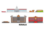 India, Kerala flat landmarks vector