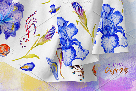 Iris blue Watercolor png in Illustrations - product preview 3