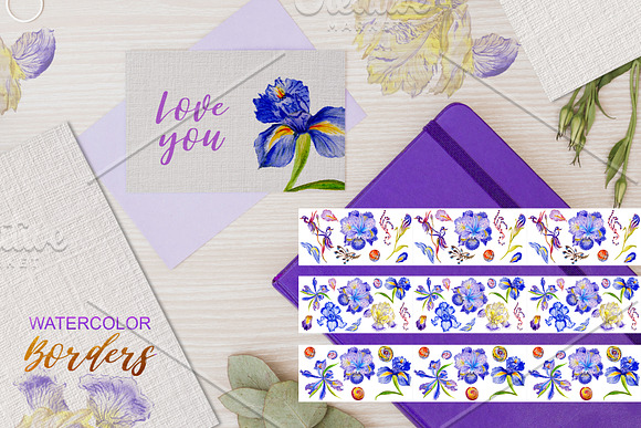 Iris blue Watercolor png in Illustrations - product preview 6