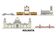 India, Kolkata flat landmarks vector