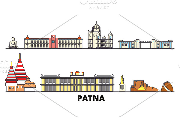 India, Patna flat landmarks vector