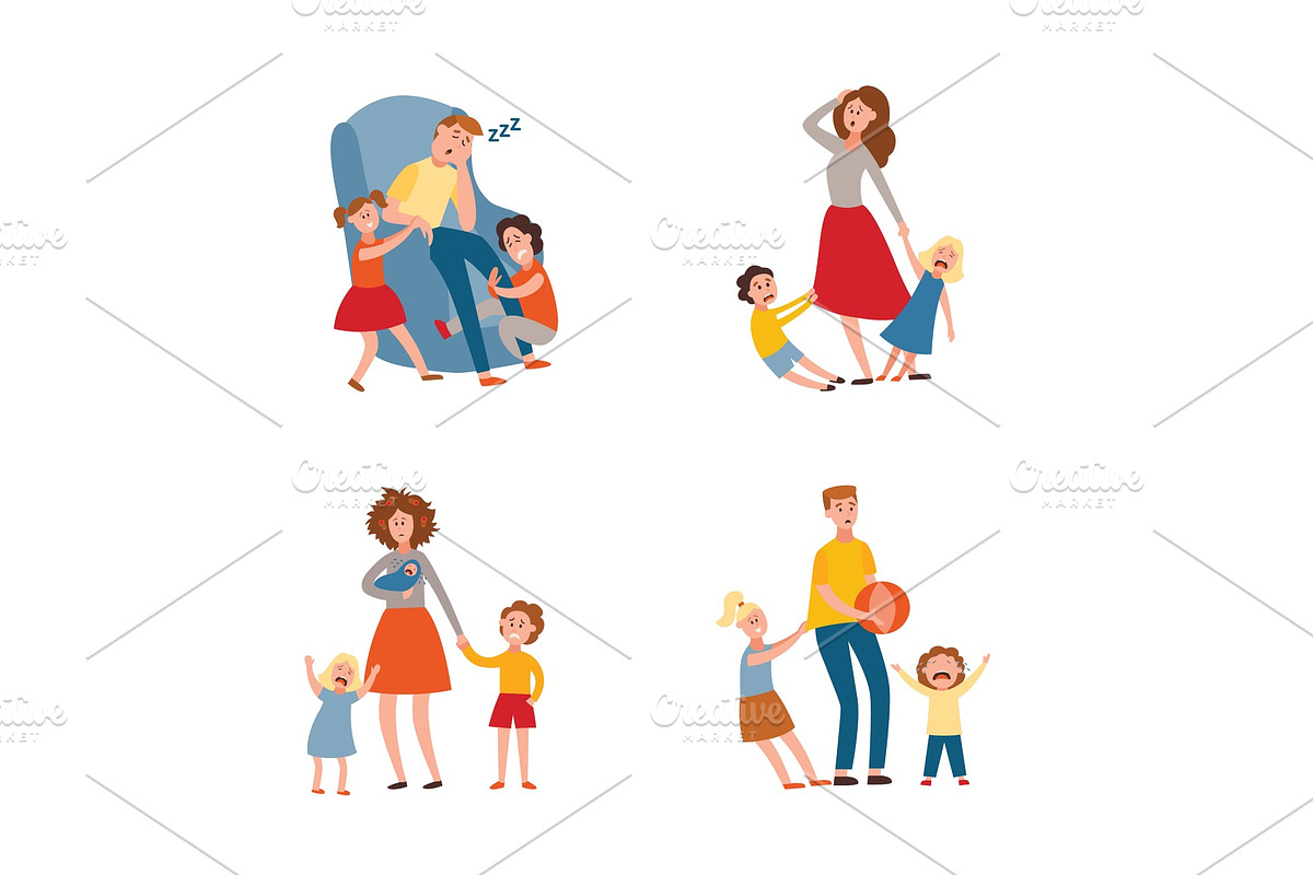 Vector parenting problem big family in Illustrations - product preview 8