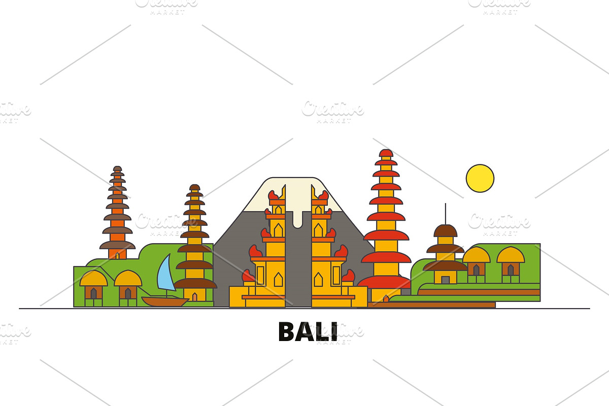 Indonesia, Bali flat landmarks in Illustrations - product preview 8