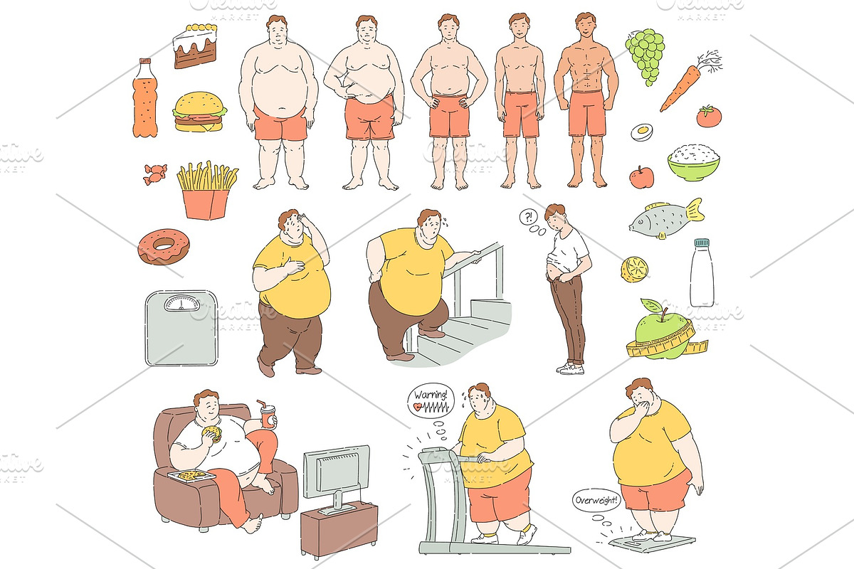 Vector healthy food fit people in Illustrations - product preview 8