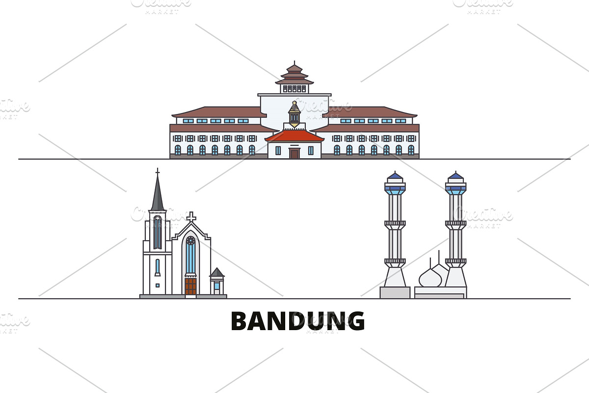 Indonesia, Bandung flat landmarks in Illustrations - product preview 8