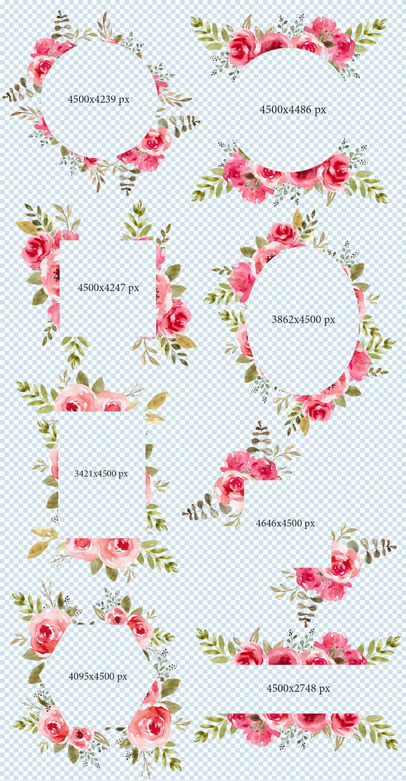 Floral Frames Watercolor Clipart png in Illustrations - product preview 2
