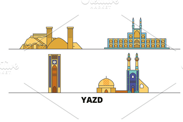 Iran, Yazd flat landmarks vector