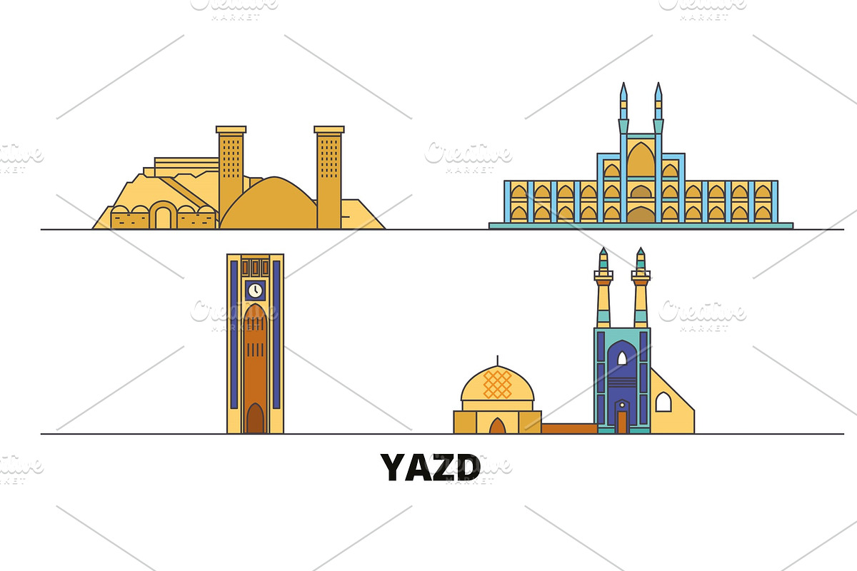 Iran, Yazd flat landmarks vector in Illustrations - product preview 8