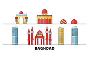 Iraq, Baghdad flat landmarks vector
