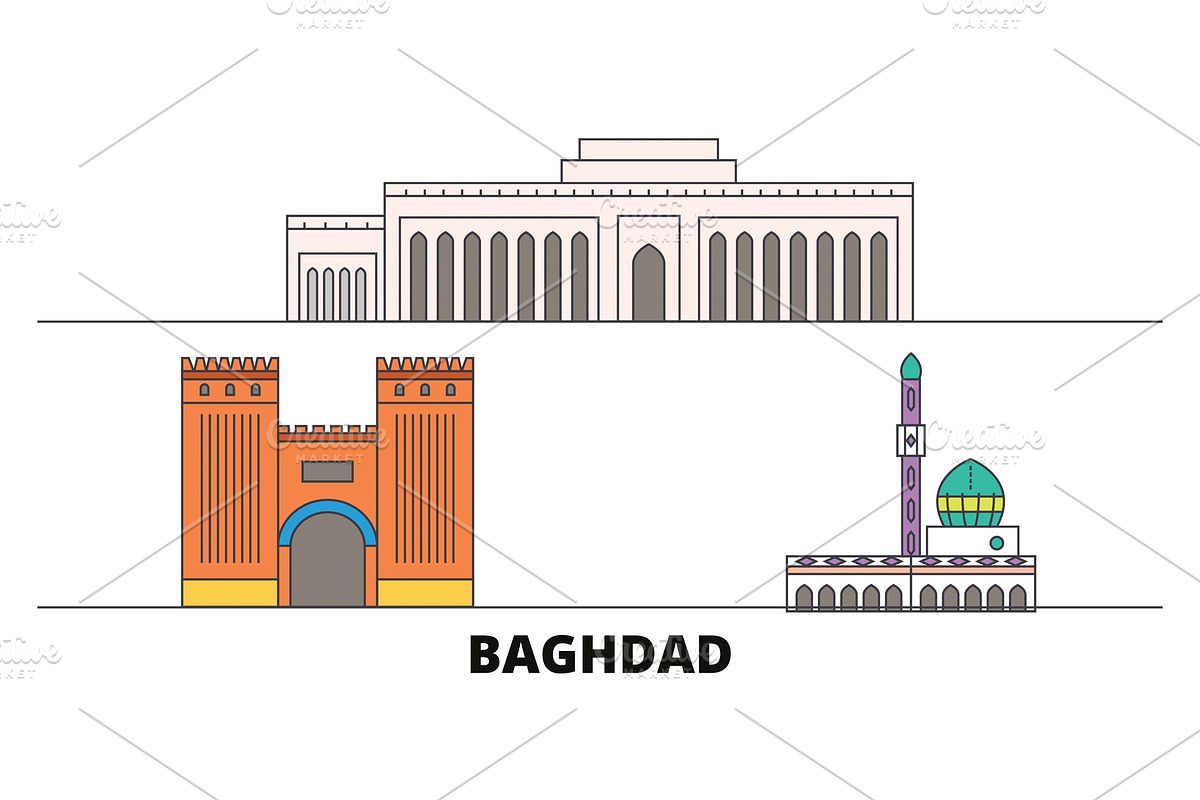 Iraq, Baghdad City flat landmarks in Illustrations - product preview 8