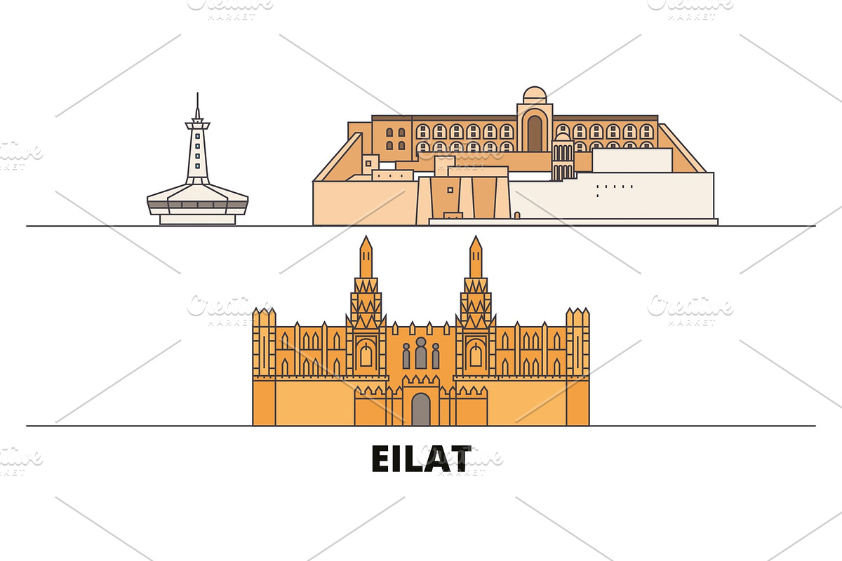 Israel, Eilat flat landmarks vector in Illustrations - product preview 8