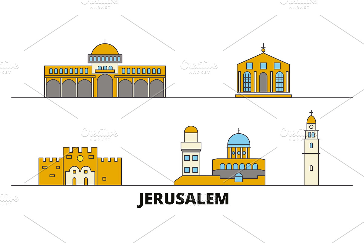 Israel, Jerusalem flat landmarks in Illustrations - product preview 8